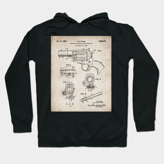 Ruger Revolver Patent - Gun Enthusiast Firearms Art - Antique Hoodie by patentpress